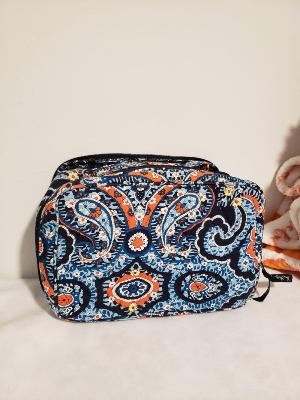 Vera Bradley ~ Makeup / Cosmetic ~ Bag ~Blue/Orange/White retired pattern